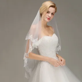 1.5M Lace Edge Short Comb Two Layers Wedding Veils | Bridelily