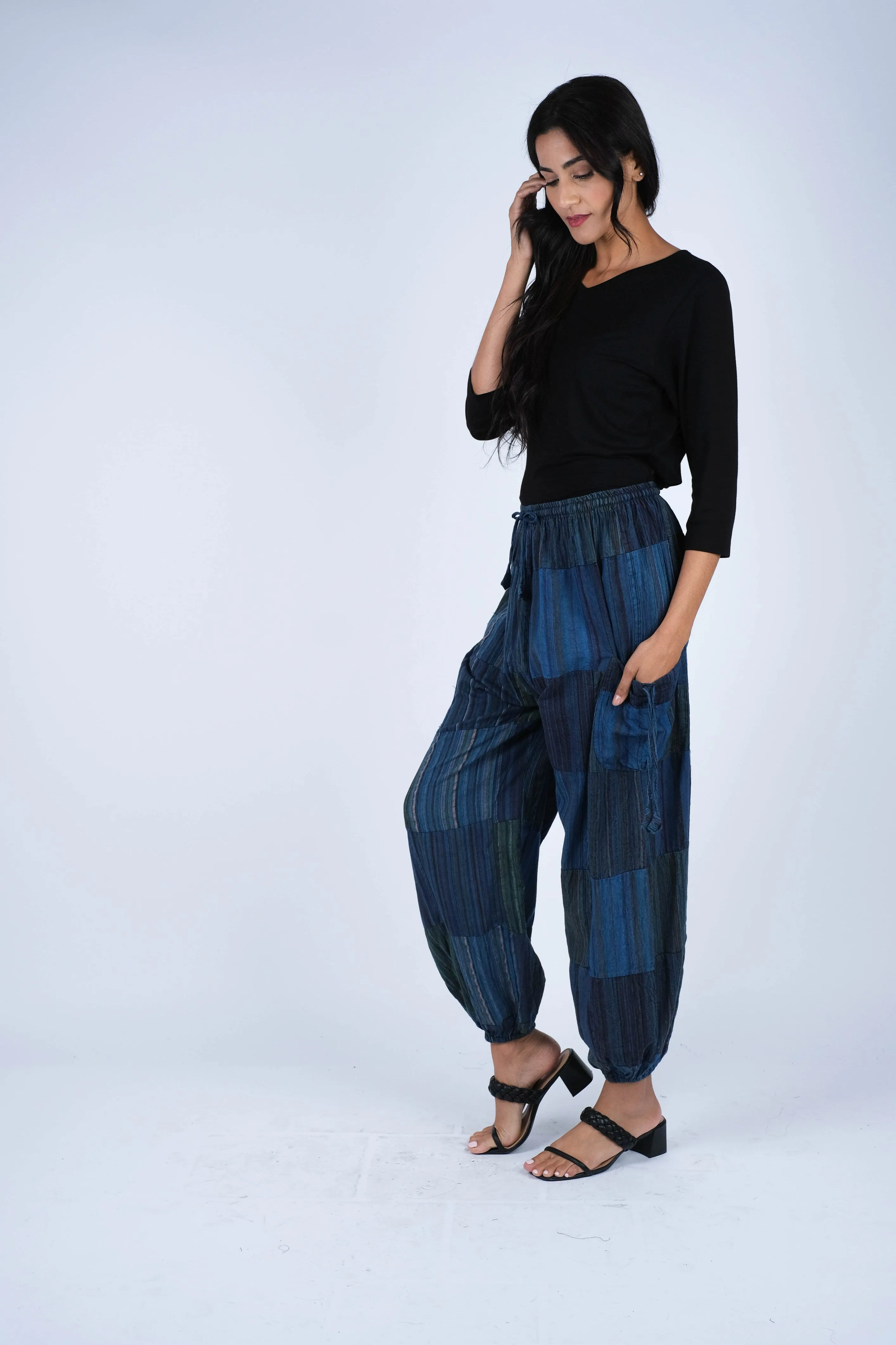 224554 Patchwork Stone-Washed Cotton Palazzo Pants