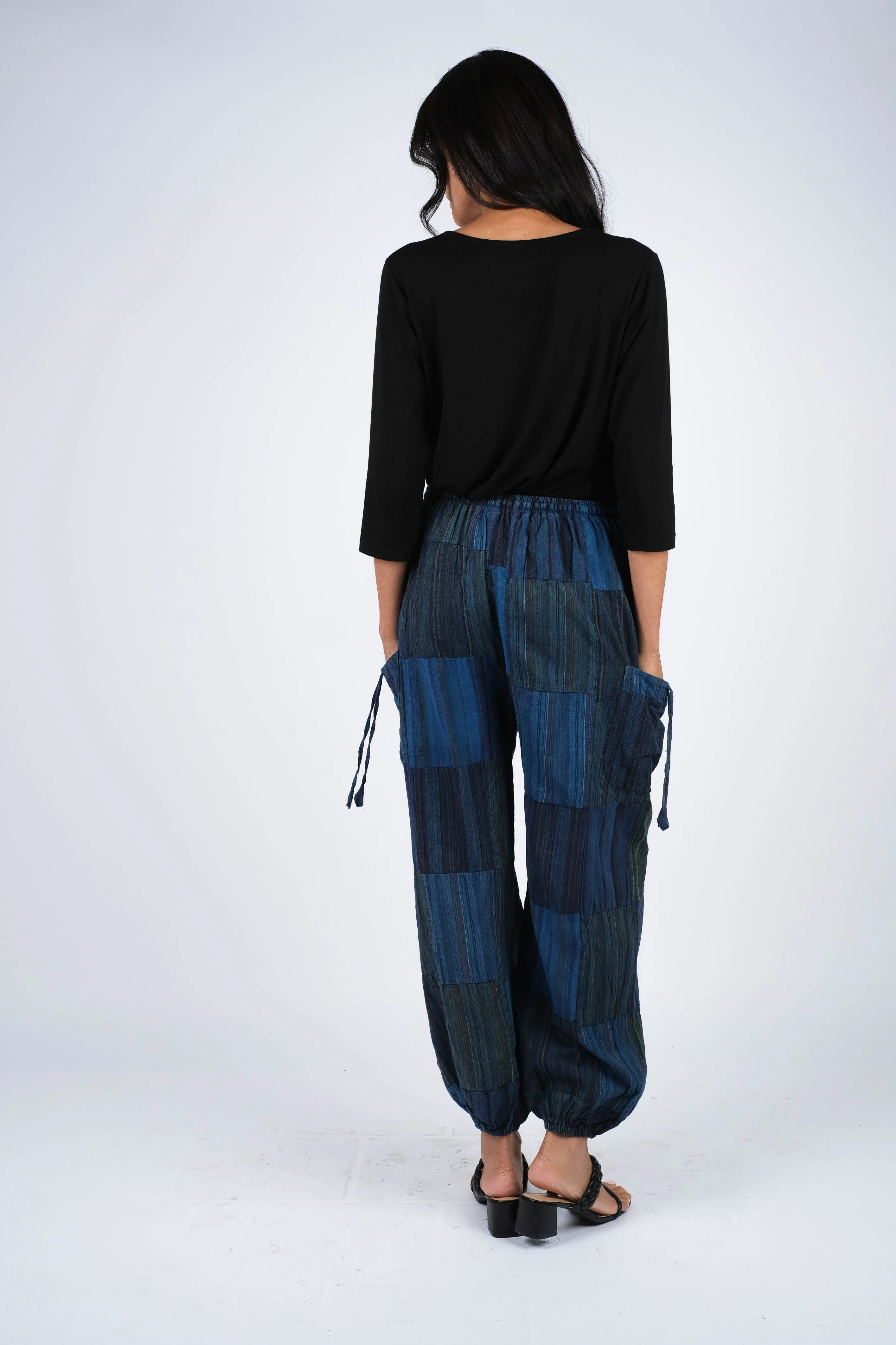 224554 Patchwork Stone-Washed Cotton Palazzo Pants