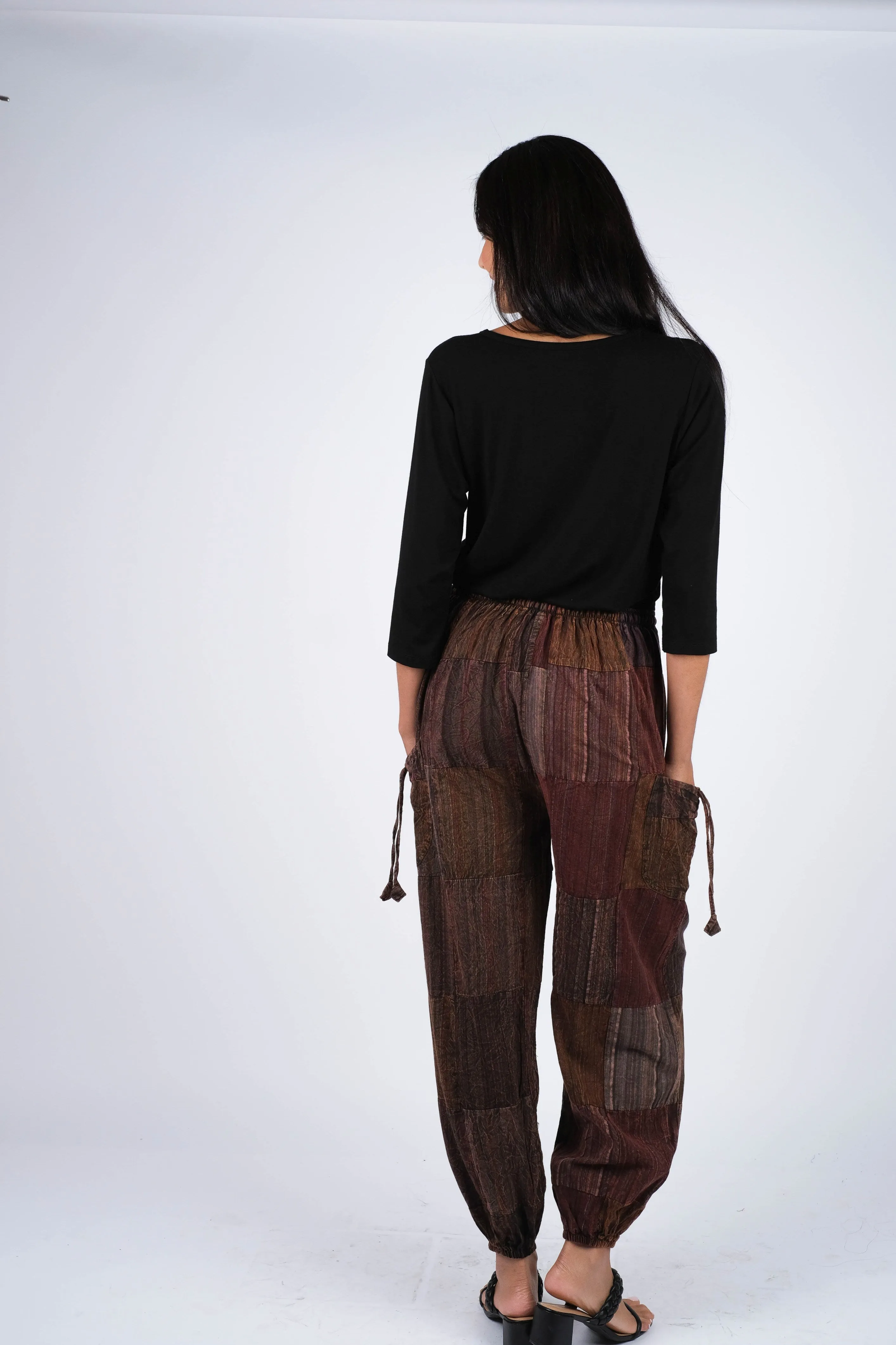 224554 Patchwork Stone-Washed Cotton Palazzo Pants