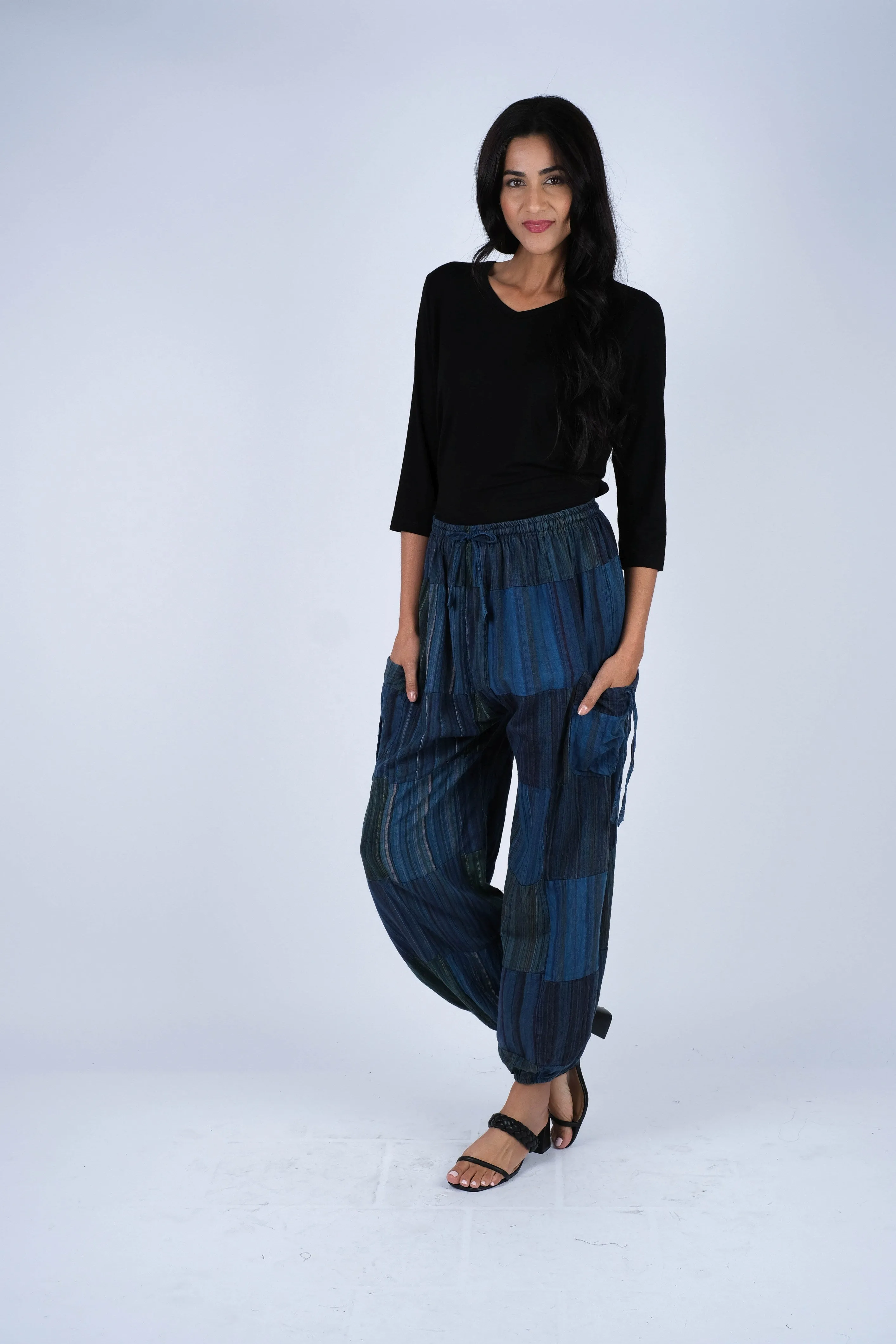 224554 Patchwork Stone-Washed Cotton Palazzo Pants