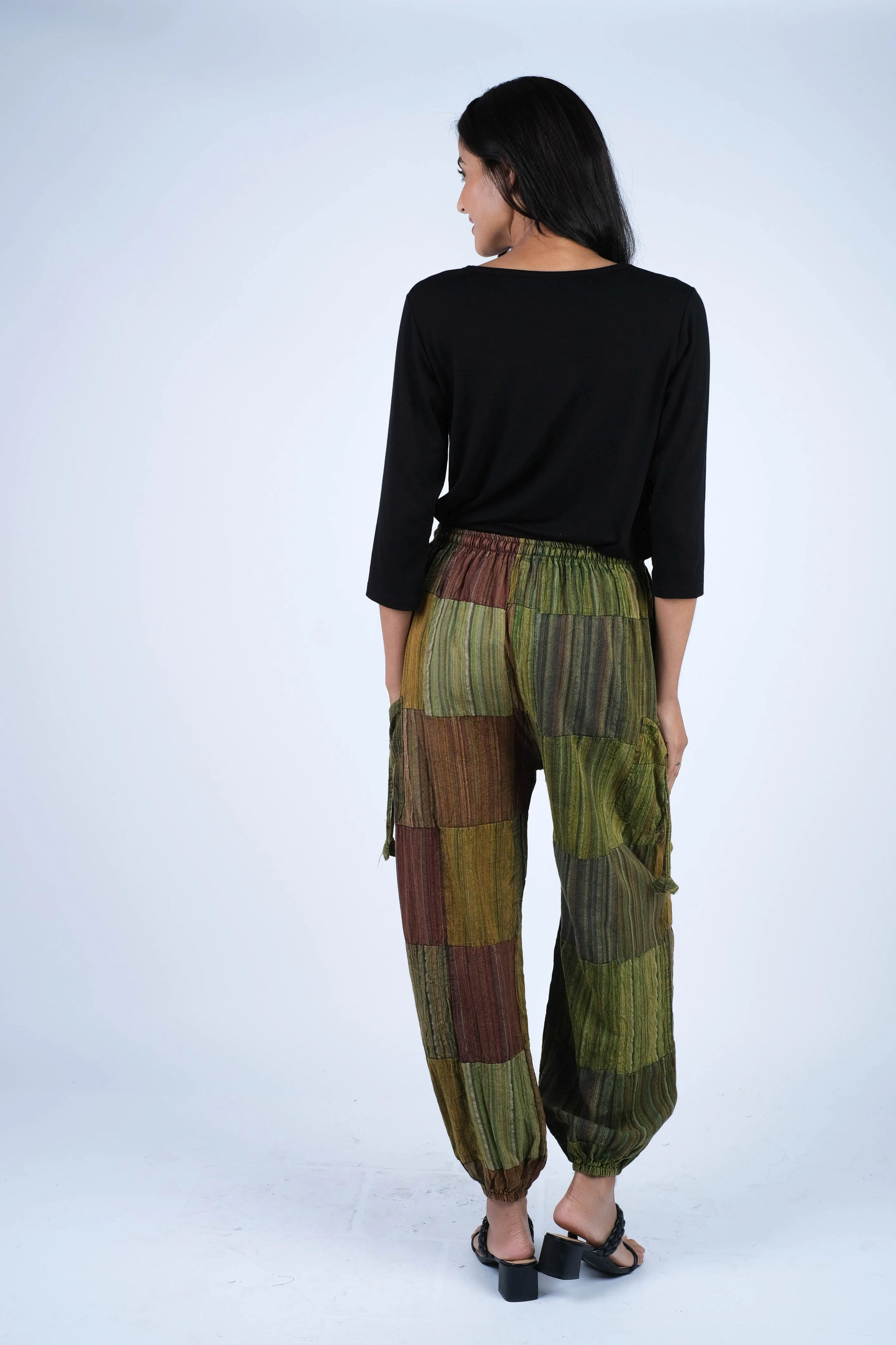 224554 Patchwork Stone-Washed Cotton Palazzo Pants
