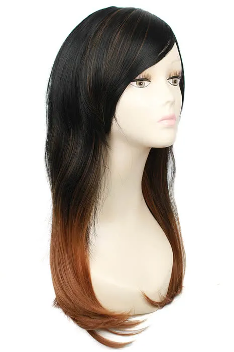 55CM Long Fashion Wig  of Mixed Black and Brown Straight Hair