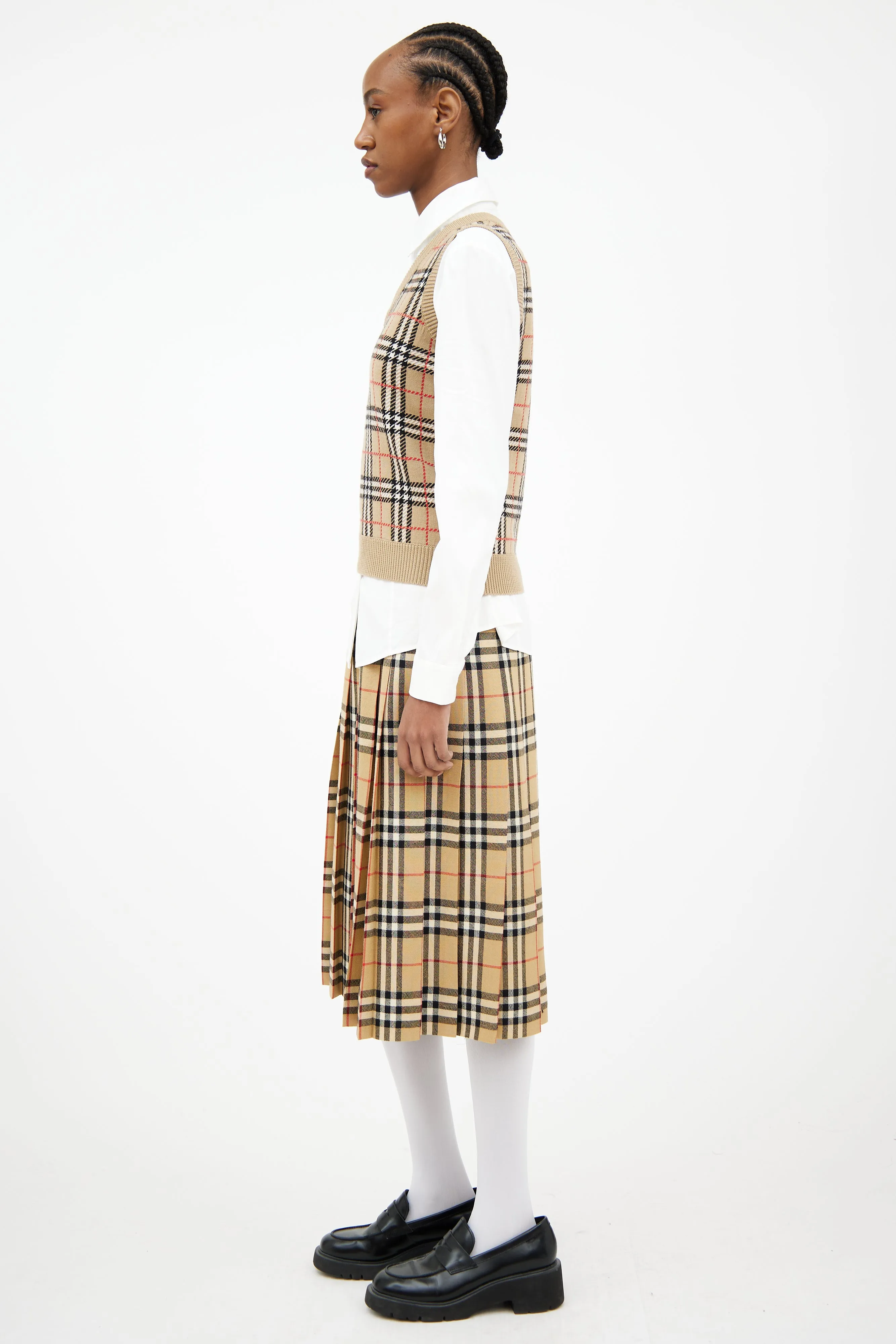 Beige & Multi Check Knit Vest