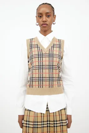Beige & Multi Check Knit Vest