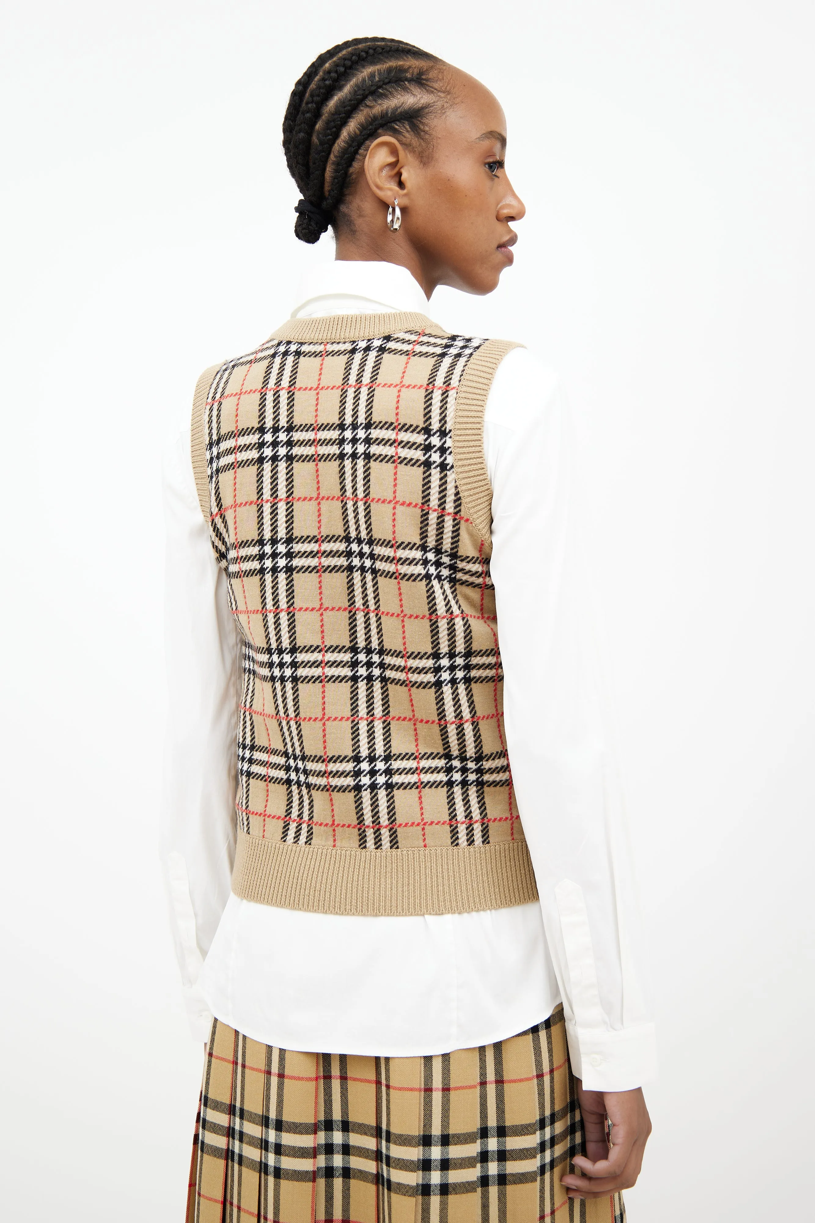 Beige & Multi Check Knit Vest