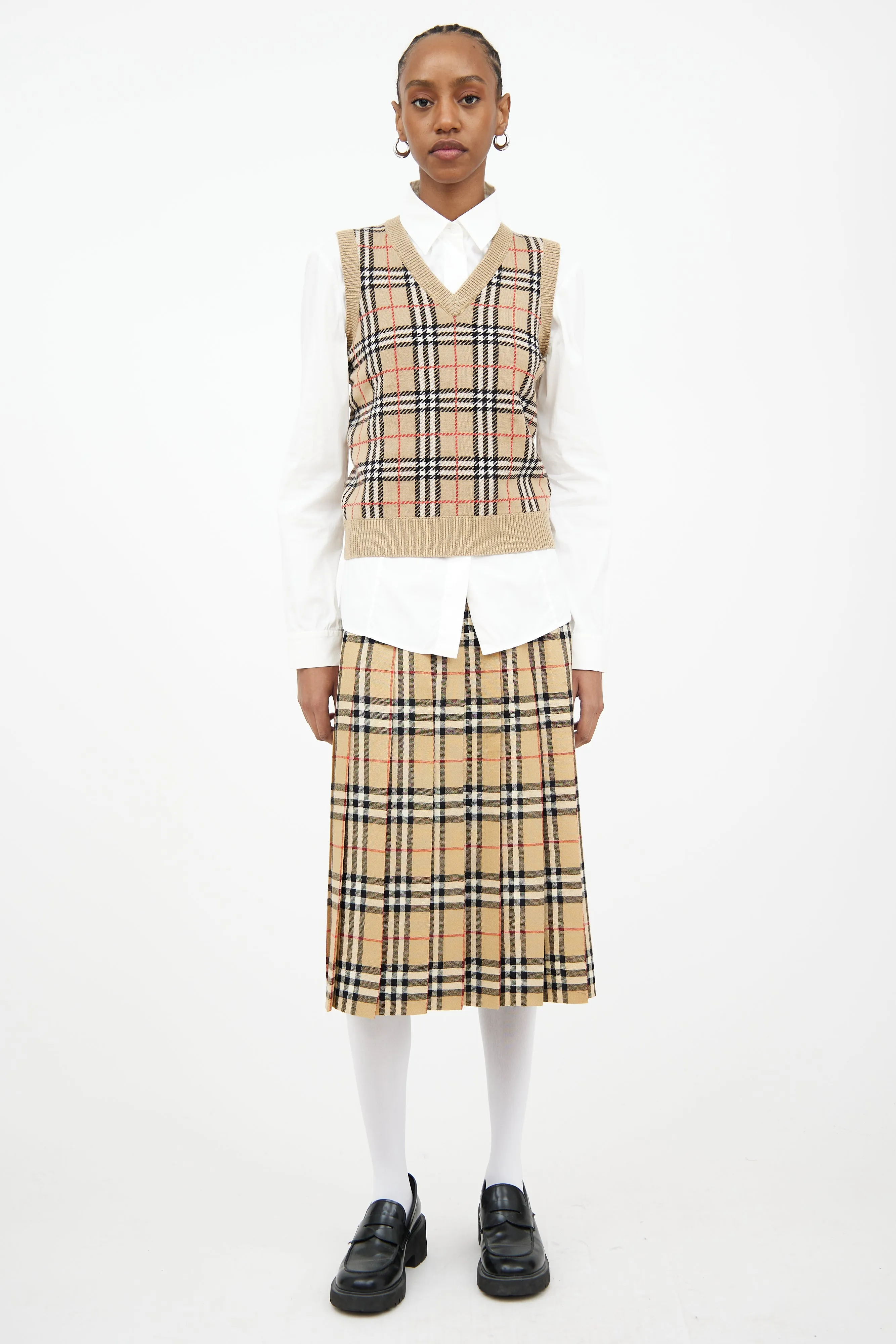 Beige & Multi Check Knit Vest