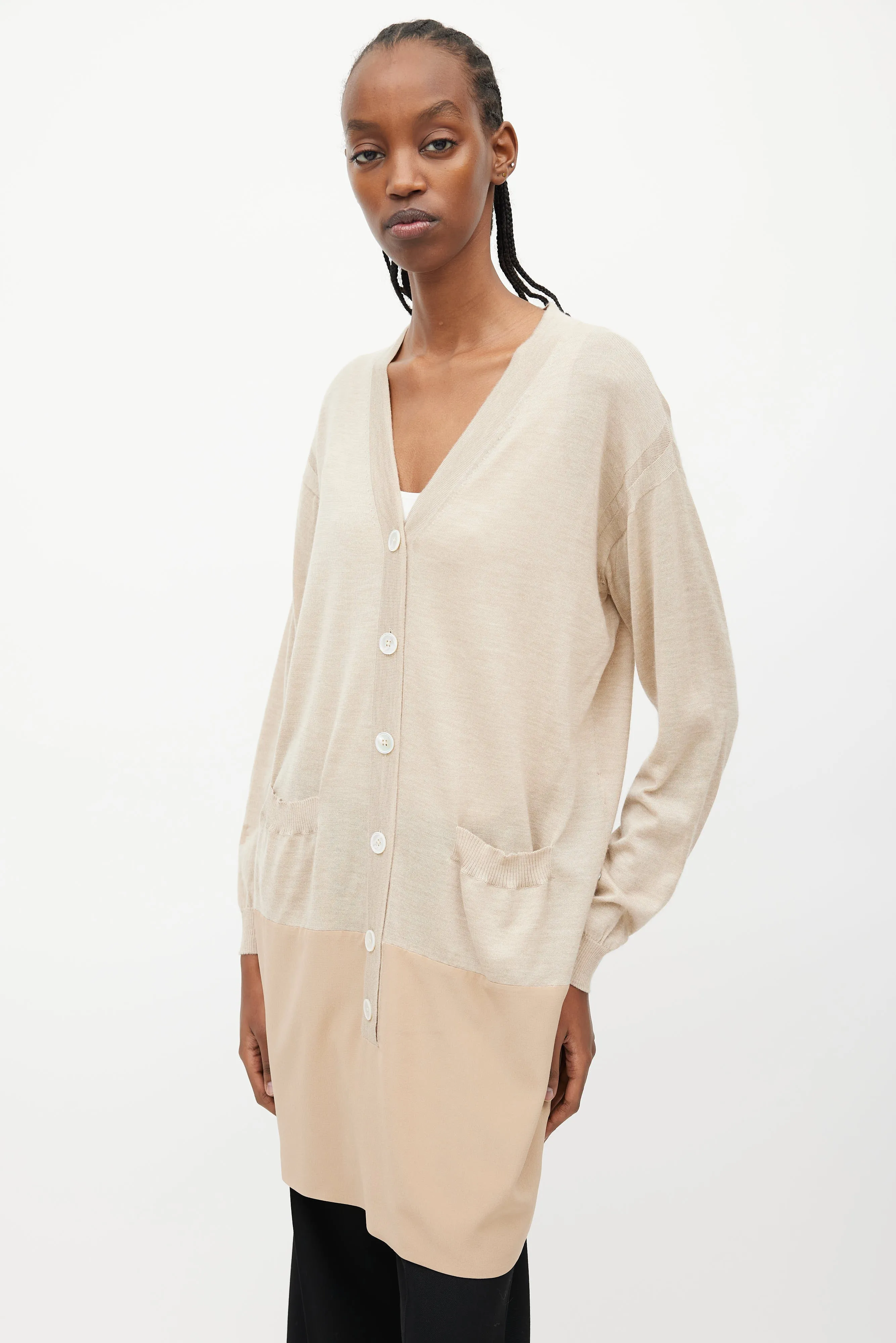 Beige Cashmere & Silk Cardigan Dress