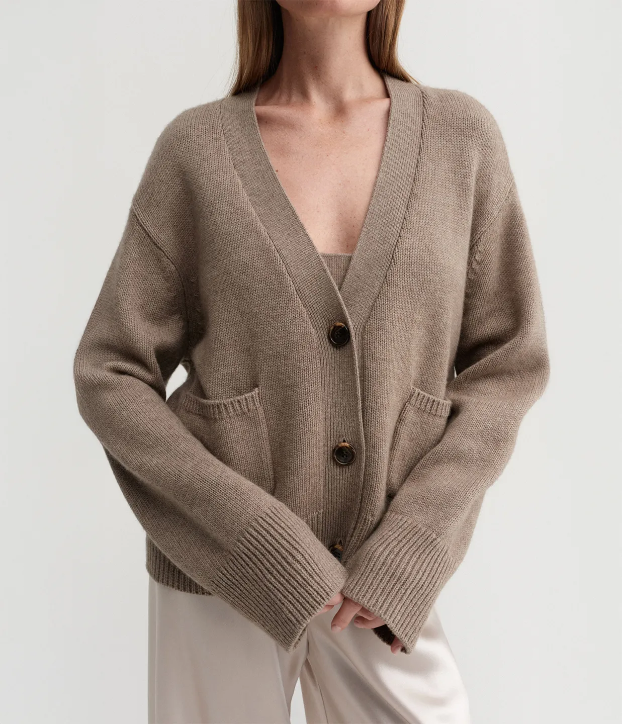 Beja Cashmere and Merino Cardigan in Nougat
