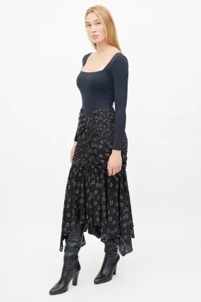 Black & Cream Gathered Circle Print Skirt