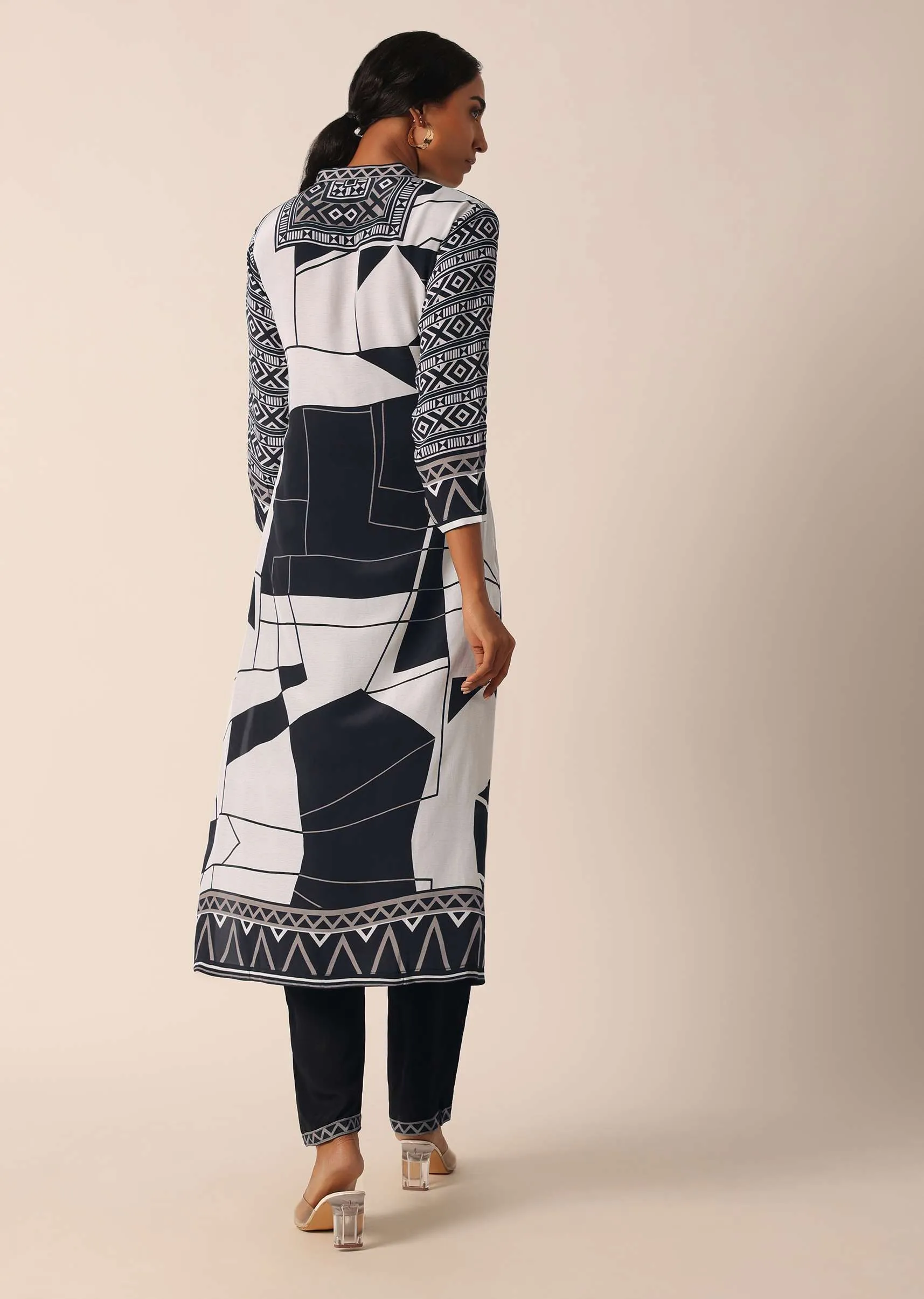 Black Silk Printed Kurti And Pant Set With Sequin Work