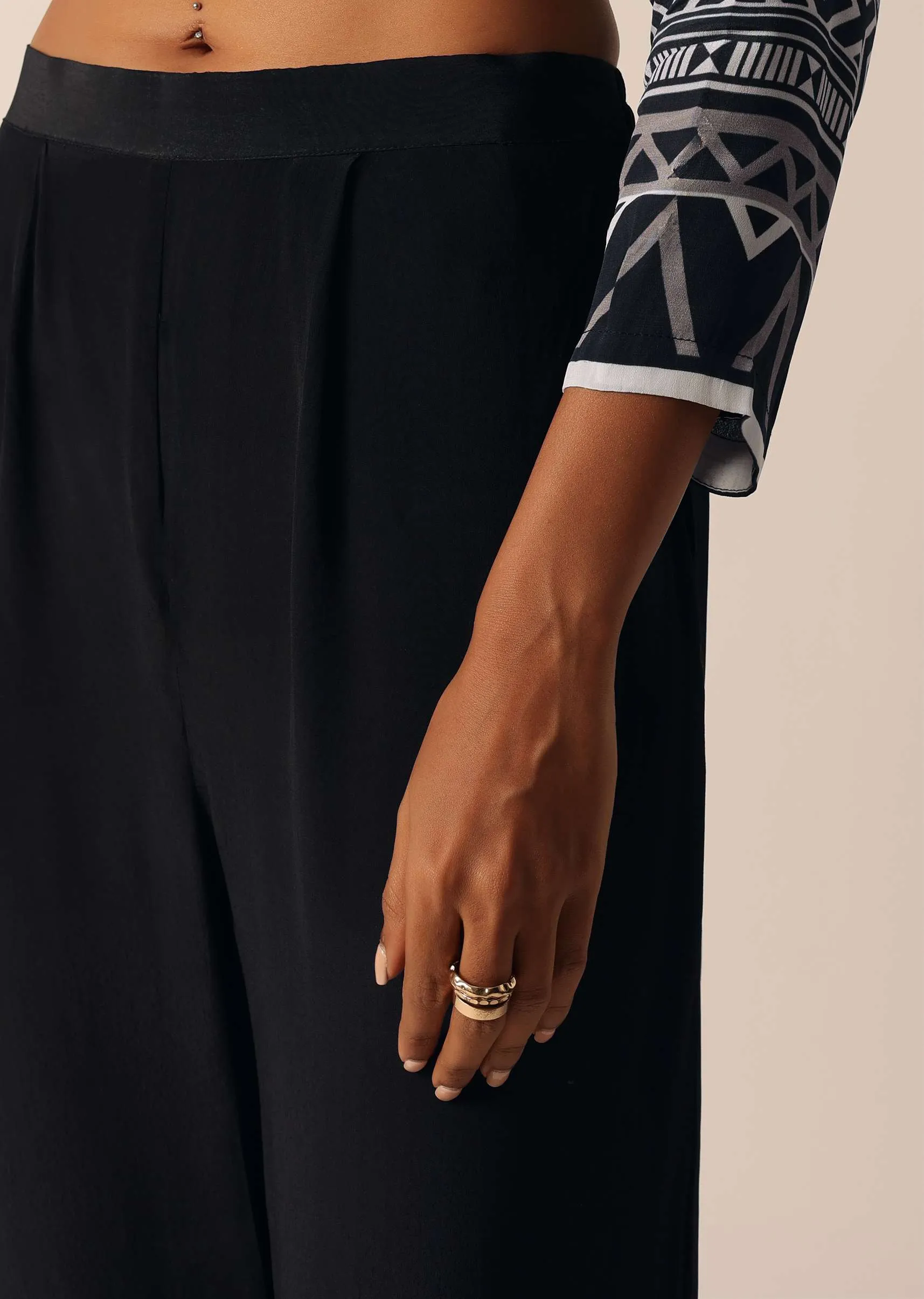 Black Silk Printed Kurti And Pant Set With Sequin Work