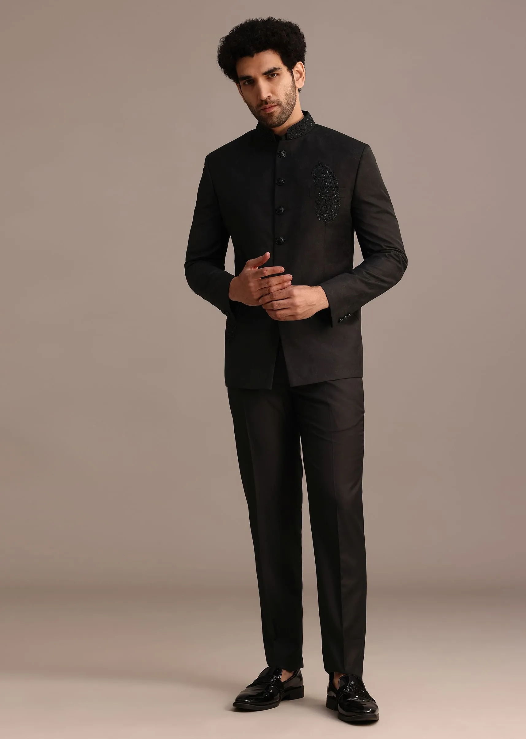 Black Zari Sequin Work Jodhpuri Set