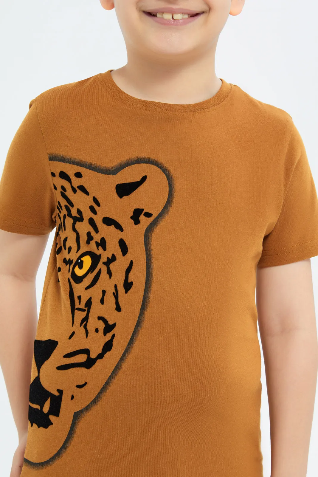 Boys Mustard Printed T-Shirt