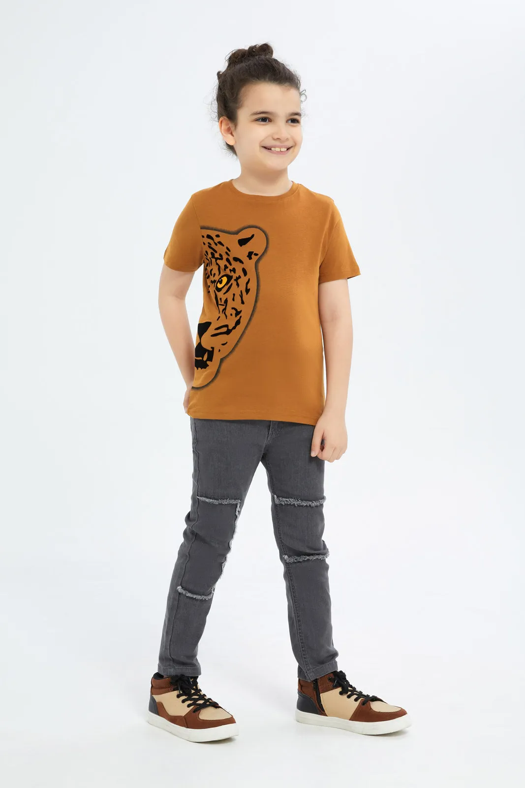 Boys Mustard Printed T-Shirt