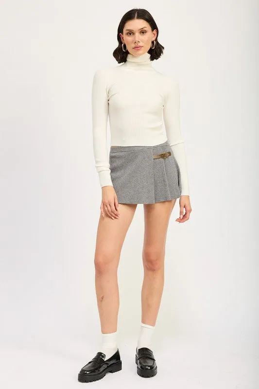 Chic Ribbed Turtle Neck Long Sleeve Sim Fit Fashion Crop Top