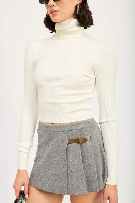 Chic Ribbed Turtle Neck Long Sleeve Sim Fit Fashion Crop Top