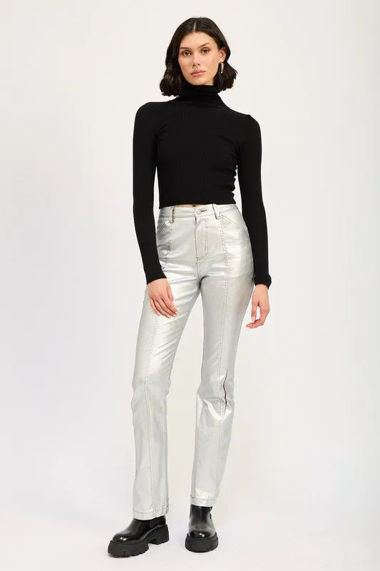 Chic Ribbed Turtle Neck Long Sleeve Sim Fit Fashion Crop Top