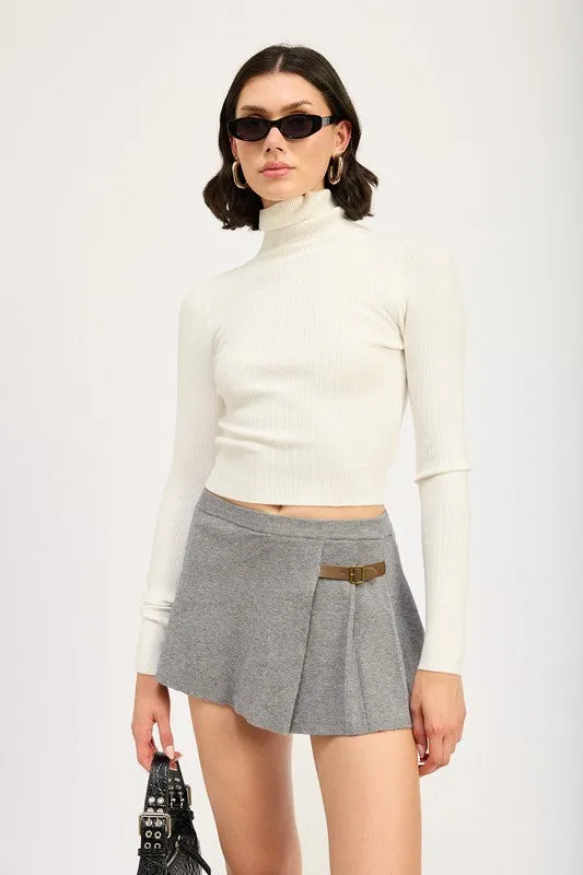 Chic Ribbed Turtle Neck Long Sleeve Sim Fit Fashion Crop Top