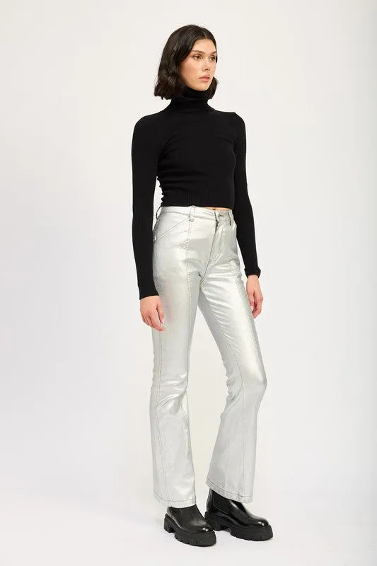 Chic Ribbed Turtle Neck Long Sleeve Sim Fit Fashion Crop Top