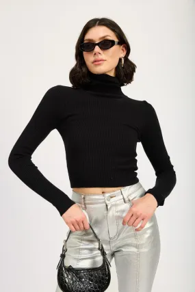 Chic Ribbed Turtle Neck Long Sleeve Sim Fit Fashion Crop Top