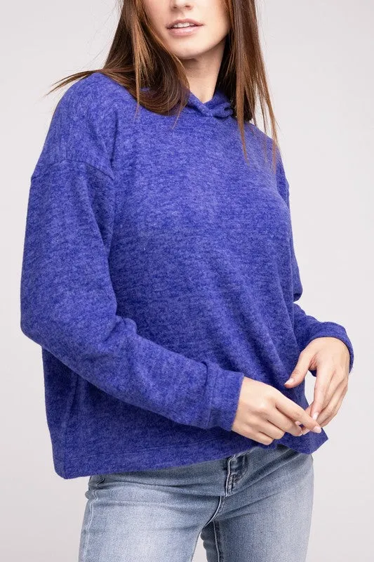 Cozy Stylish Winter Hooded Brushed Melange Hacci Fashion Top Sweater