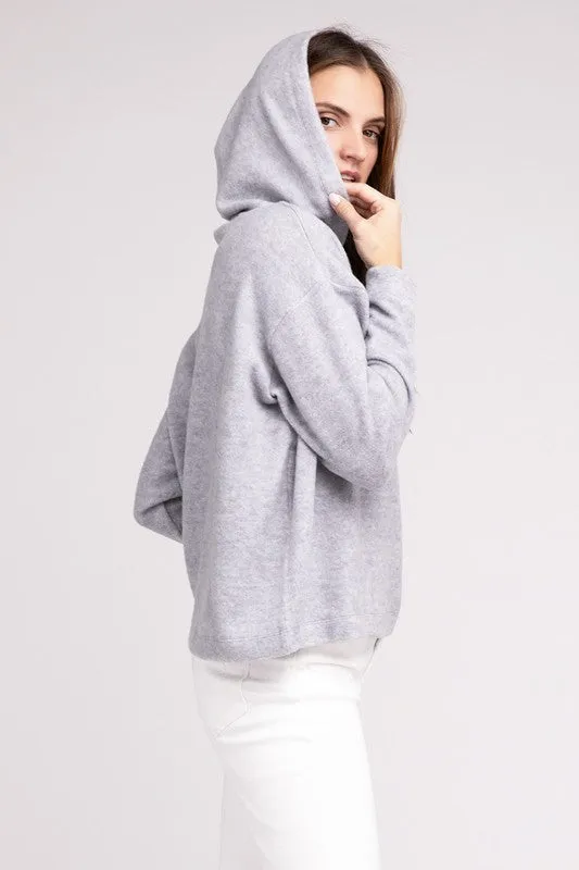 Cozy Stylish Winter Hooded Brushed Melange Hacci Fashion Top Sweater