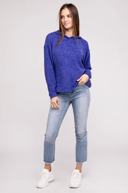 Cozy Stylish Winter Hooded Brushed Melange Hacci Fashion Top Sweater