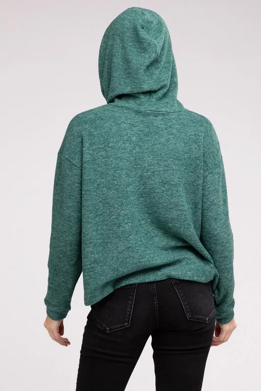 Cozy Stylish Winter Hooded Brushed Melange Hacci Fashion Top Sweater