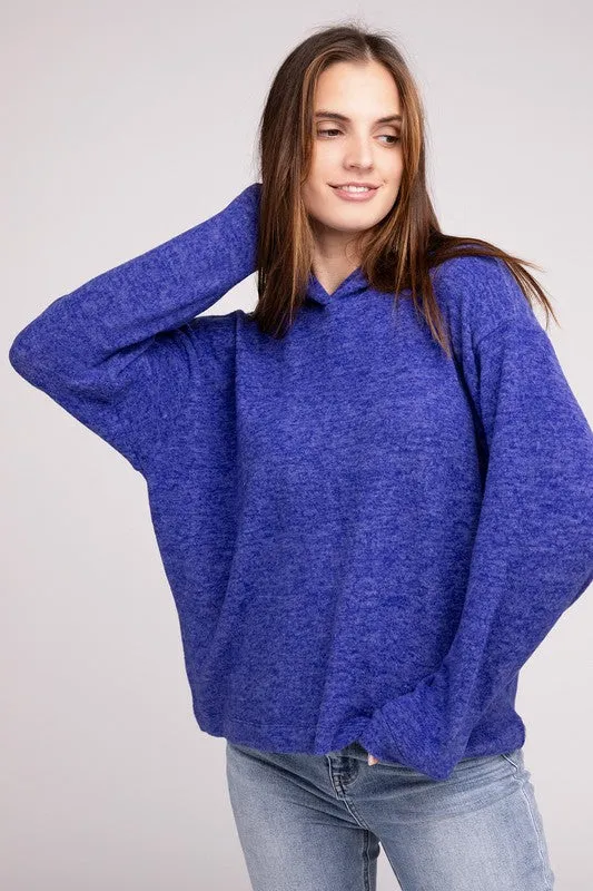 Cozy Stylish Winter Hooded Brushed Melange Hacci Fashion Top Sweater
