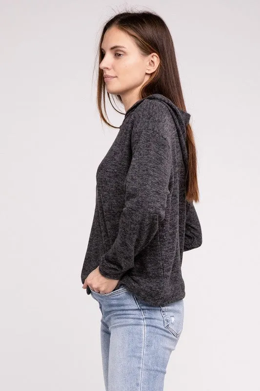 Cozy Stylish Winter Hooded Brushed Melange Hacci Fashion Top Sweater