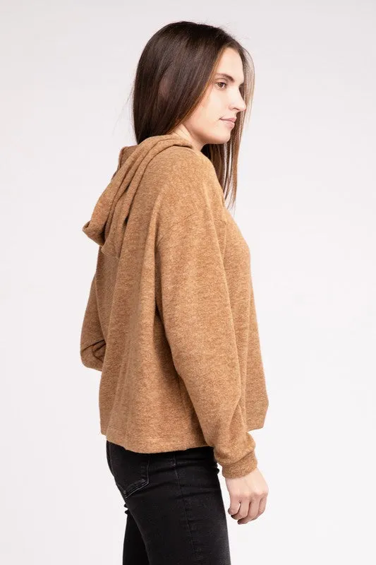 Cozy Stylish Winter Hooded Brushed Melange Hacci Fashion Top Sweater