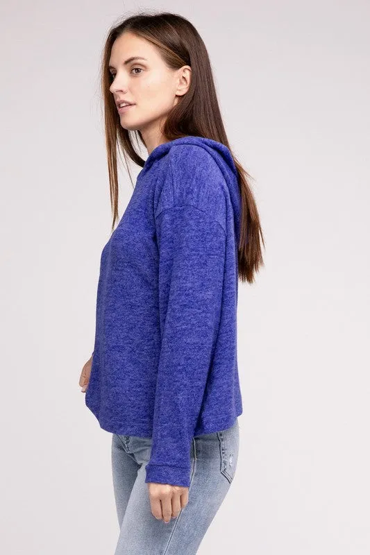 Cozy Stylish Winter Hooded Brushed Melange Hacci Fashion Top Sweater