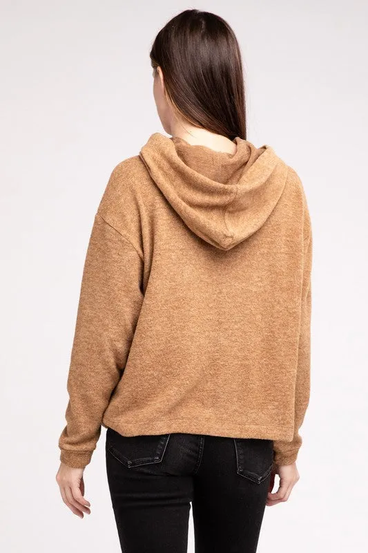 Cozy Stylish Winter Hooded Brushed Melange Hacci Fashion Top Sweater