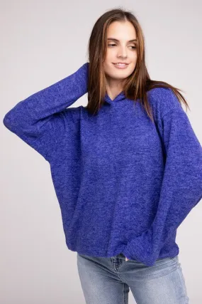 Cozy Stylish Winter Hooded Brushed Melange Hacci Fashion Top Sweater