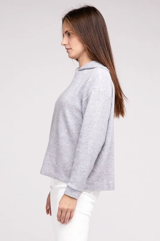 Cozy Stylish Winter Hooded Brushed Melange Hacci Fashion Top Sweater