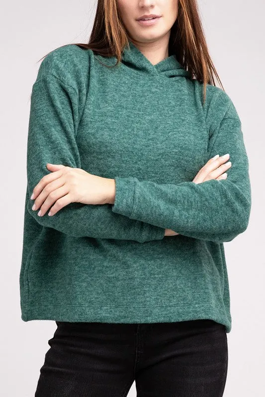 Cozy Stylish Winter Hooded Brushed Melange Hacci Fashion Top Sweater