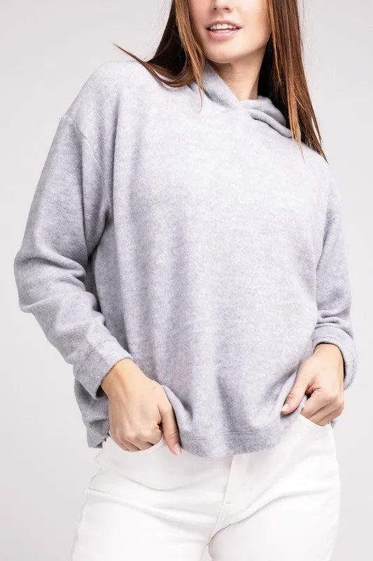 Cozy Stylish Winter Hooded Brushed Melange Hacci Fashion Top Sweater
