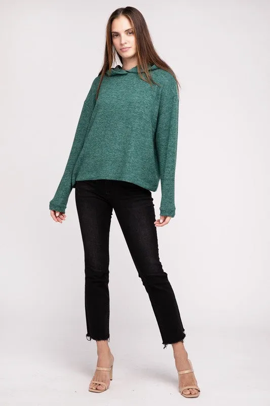 Cozy Stylish Winter Hooded Brushed Melange Hacci Fashion Top Sweater