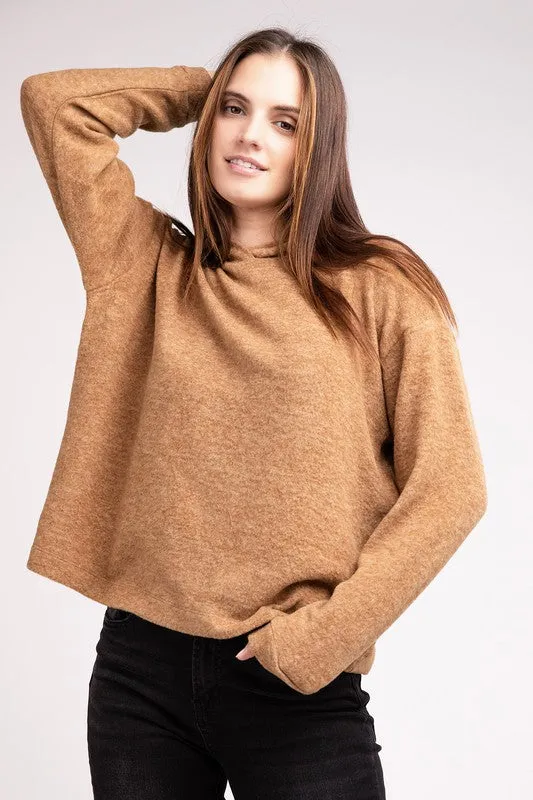 Cozy Stylish Winter Hooded Brushed Melange Hacci Fashion Top Sweater