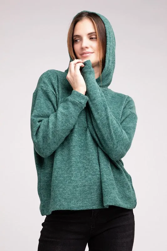 Cozy Stylish Winter Hooded Brushed Melange Hacci Fashion Top Sweater