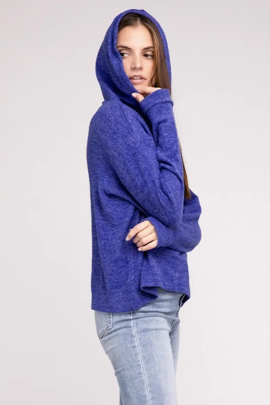 Cozy Stylish Winter Hooded Brushed Melange Hacci Fashion Top Sweater