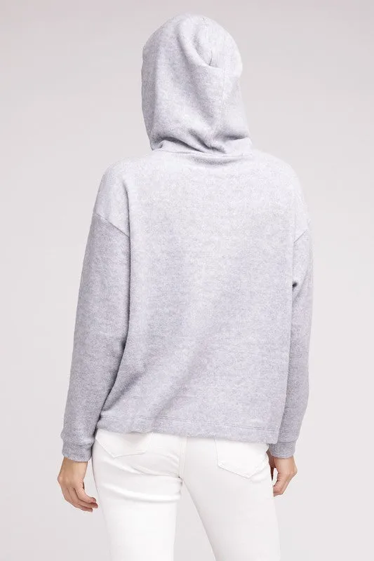 Cozy Stylish Winter Hooded Brushed Melange Hacci Fashion Top Sweater