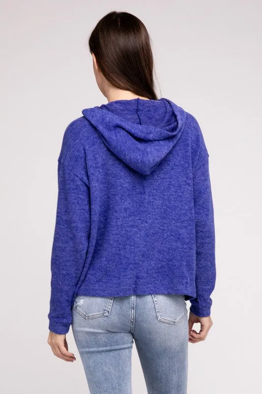 Cozy Stylish Winter Hooded Brushed Melange Hacci Fashion Top Sweater
