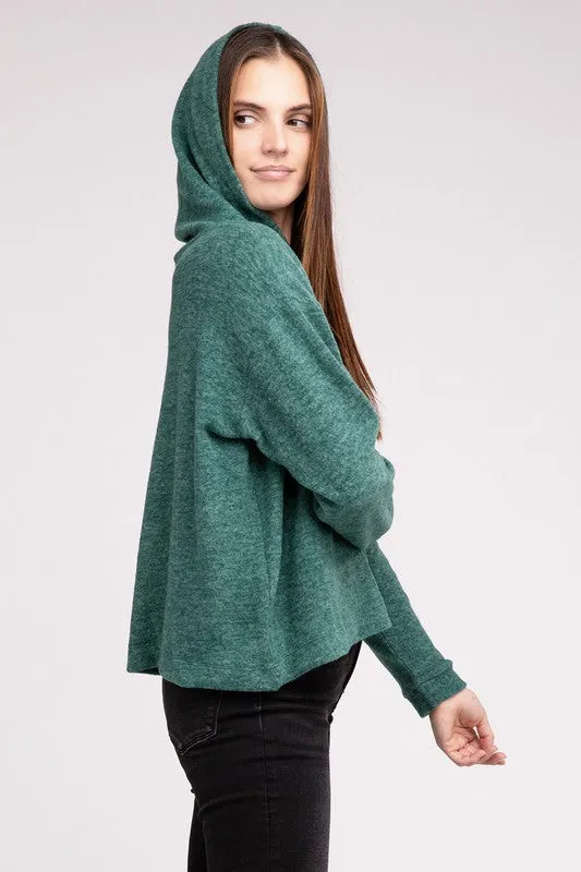 Cozy Stylish Winter Hooded Brushed Melange Hacci Fashion Top Sweater
