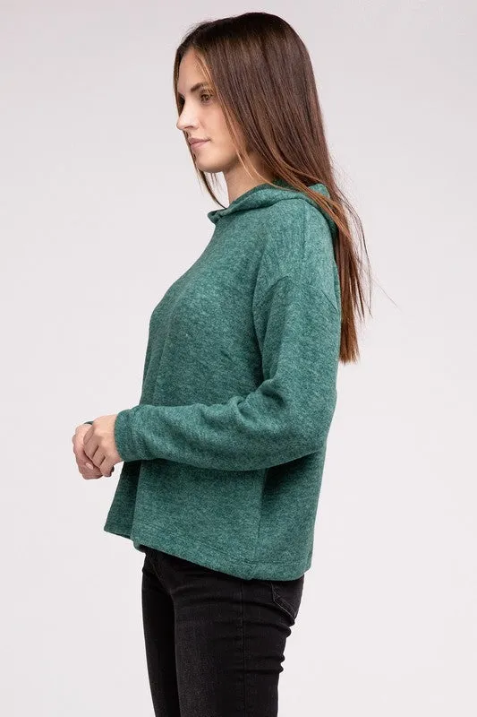Cozy Stylish Winter Hooded Brushed Melange Hacci Fashion Top Sweater