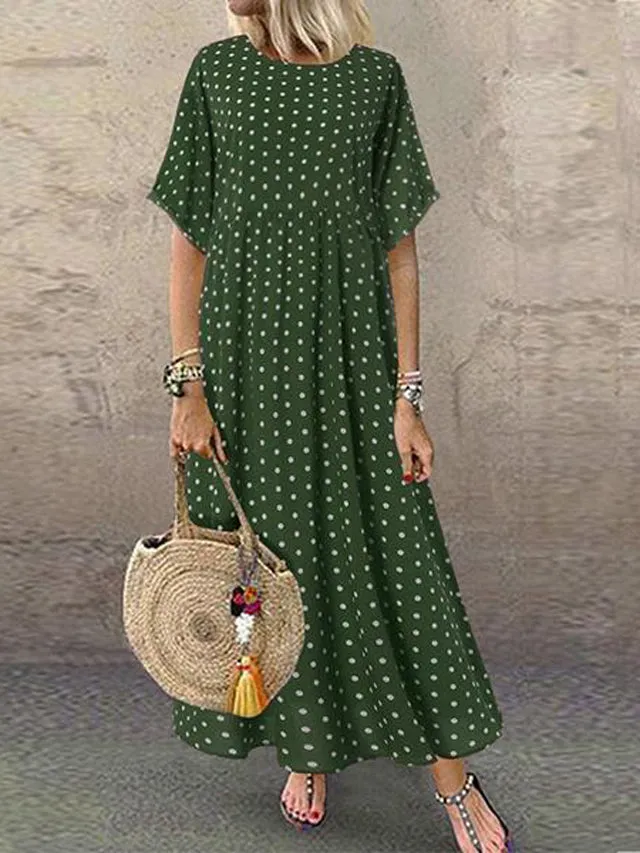 Dunnmall Daily Printed Short-Sleeve Maxi Dress