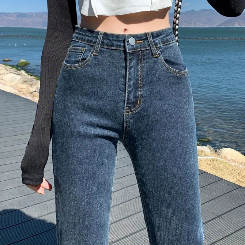Elastic Slim Fit Straight Cuffed Denim Jeans