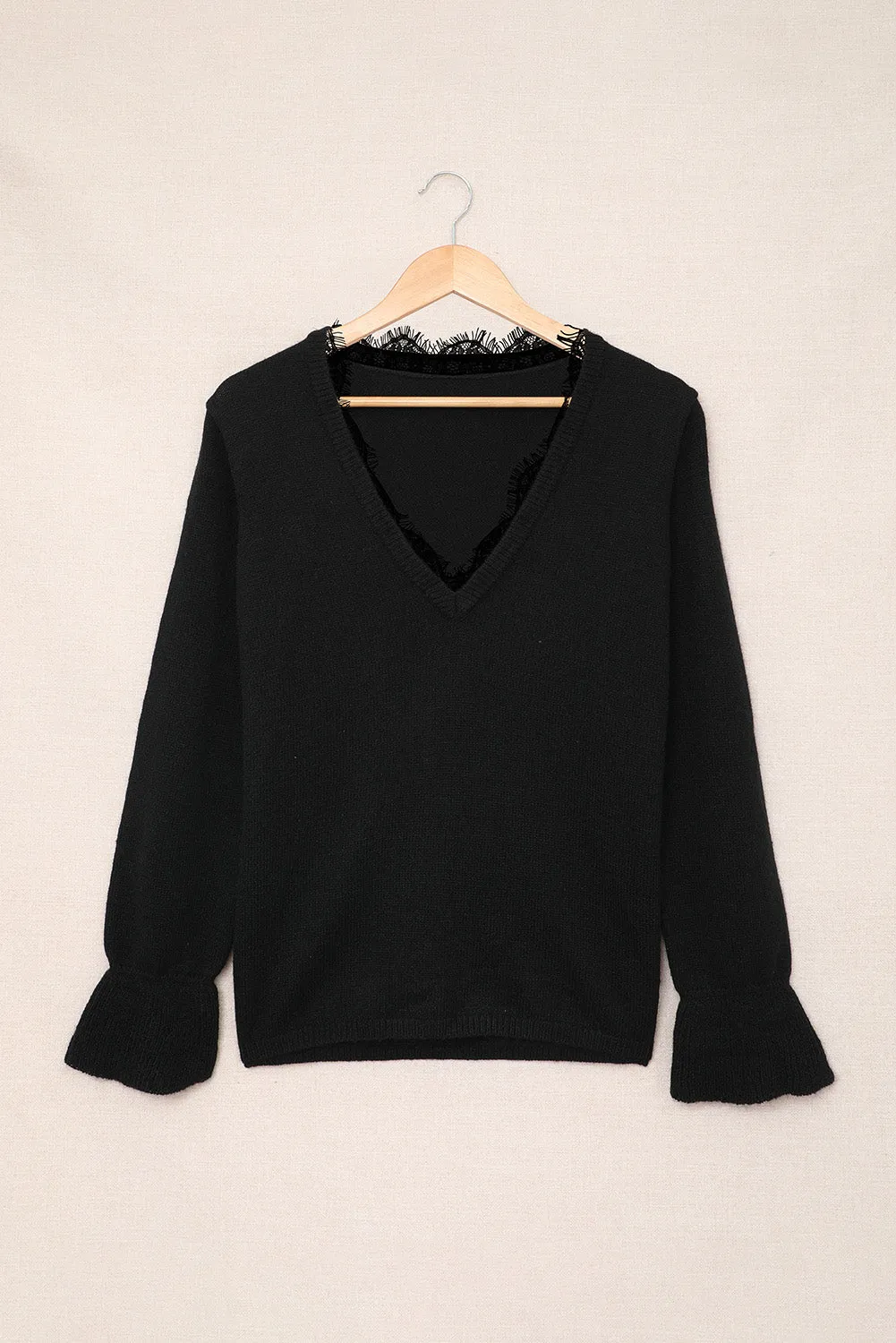 Eyelash V Neck Knitted Sweater