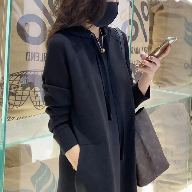 Fashion hooded sweatshirt solid color casual dress